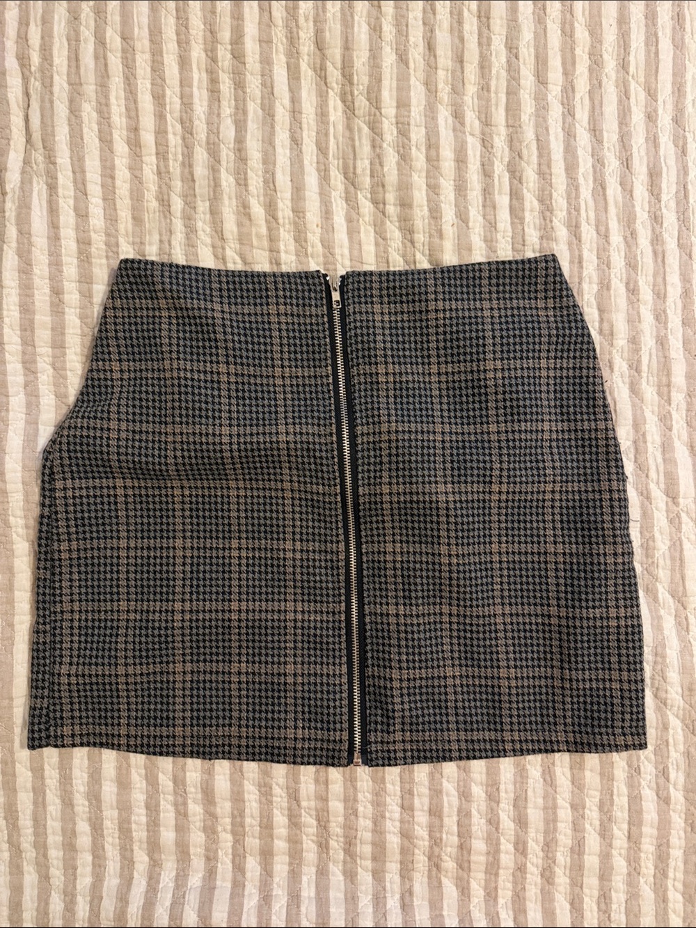 High-Waist Plaid Mini Skirt with Front Zip